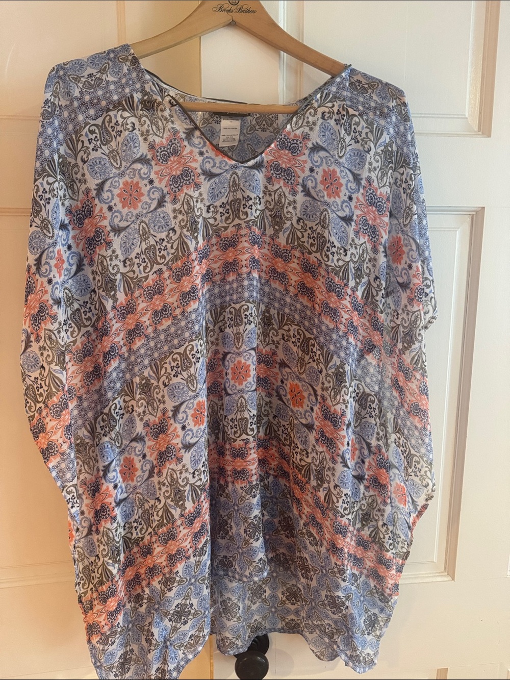 Tommy Bahama Blue and Coral Paisley V-Neck Pullover Tunic